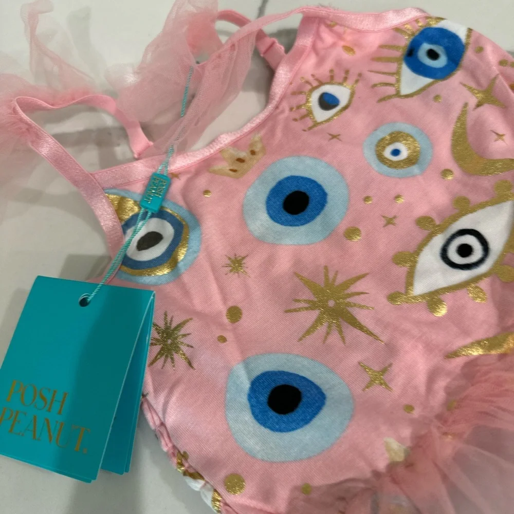 Posh Peanut Pink Evil Eye Print Tutu Onesie - Picture 7 of 7